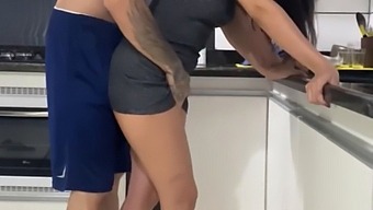 Husband Joins Wife In Kitchen Cleaning And Sex
